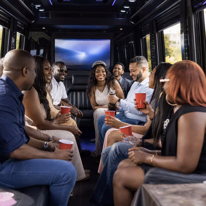 Black Mercedes Sprinter van staged for an Gilbert Birthday Transportation group