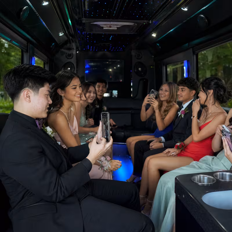 Black Mercedes Sprinter van staged for an Gilbert Prom & Homecoming Transportation group